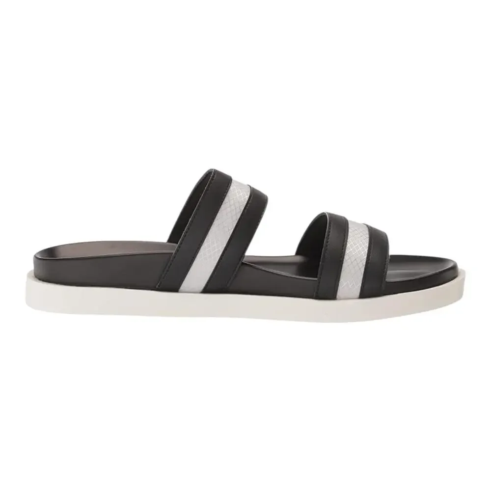 Stacy Adams Men's Metro Open Toe Slide Sandals Black White Size 10